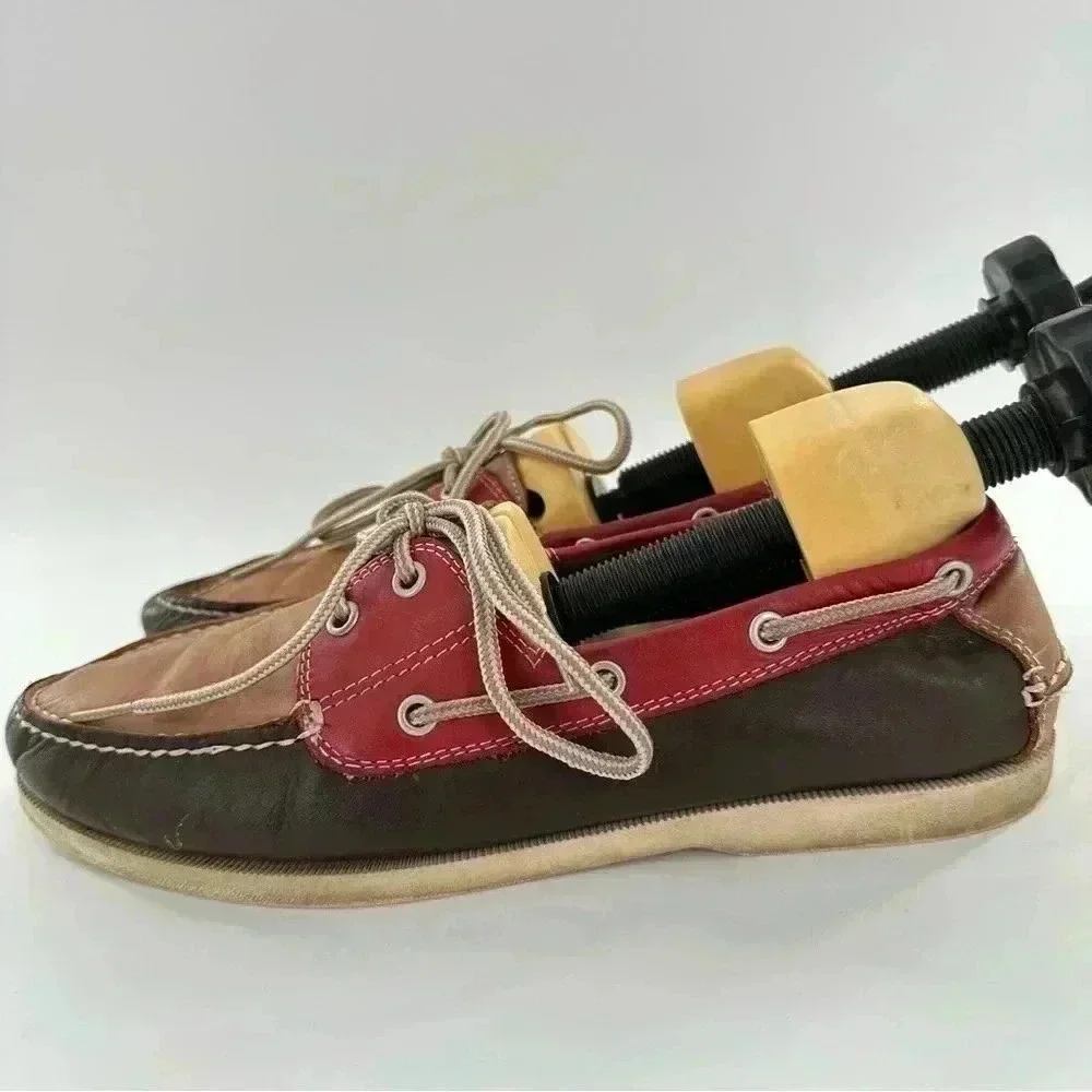 J Murphy mens boat shoes size 10 red brown leather preppy nautical
